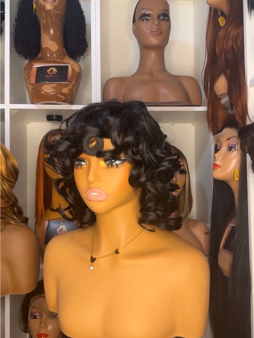Black Short Curly Wig with Bangs - Women Hair